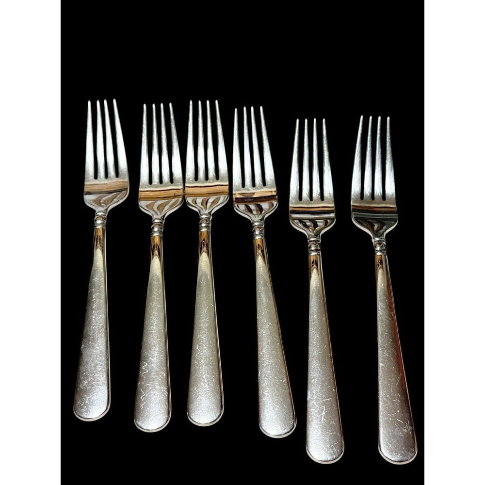 6 Lenox Dinner Forks 18/10 Pearl Platinum Glossy Stainless Flatware Preowned